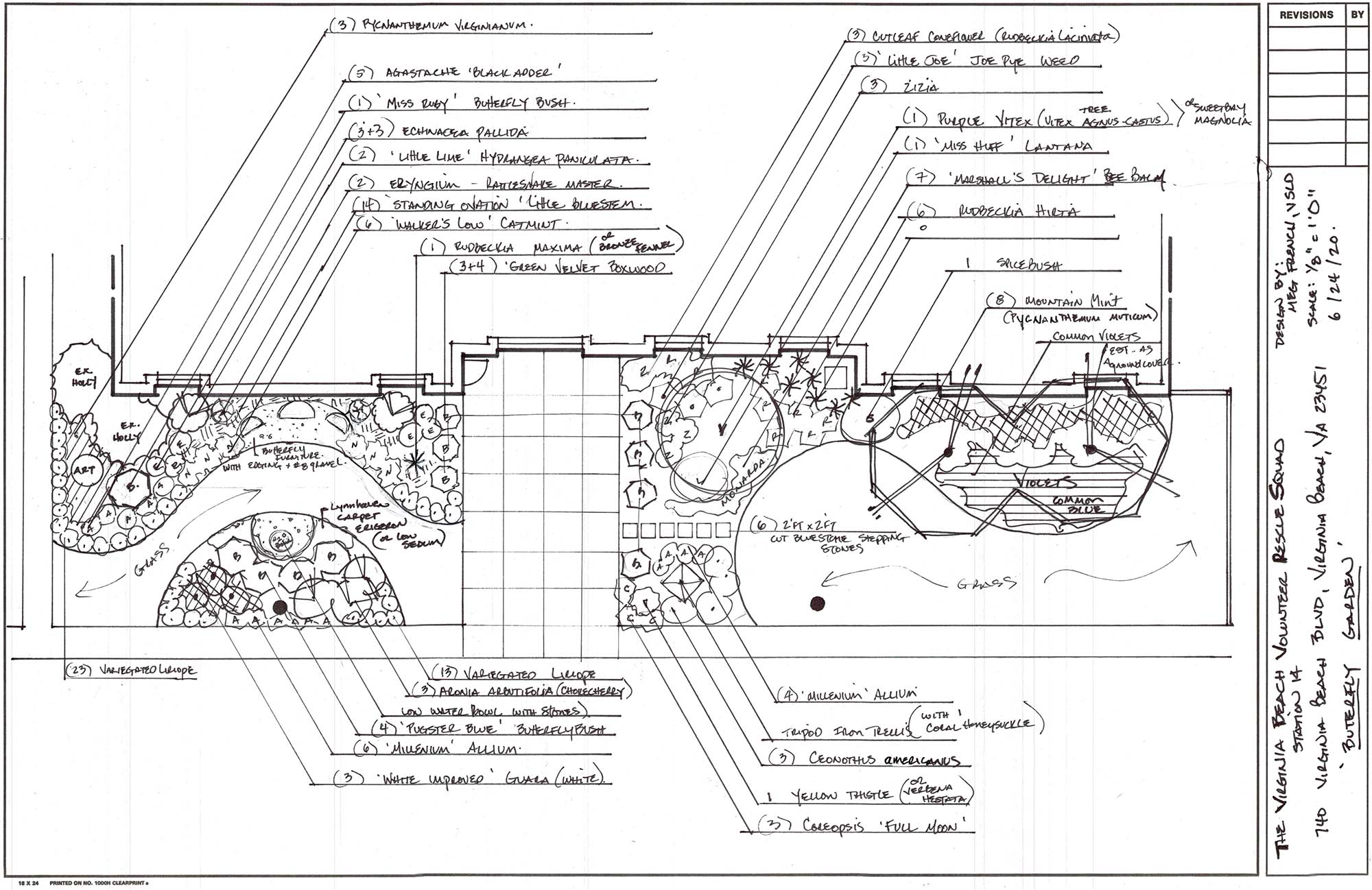 Hand drawn schematics of the VBVRS Butterfly Garden Design-Smaller
