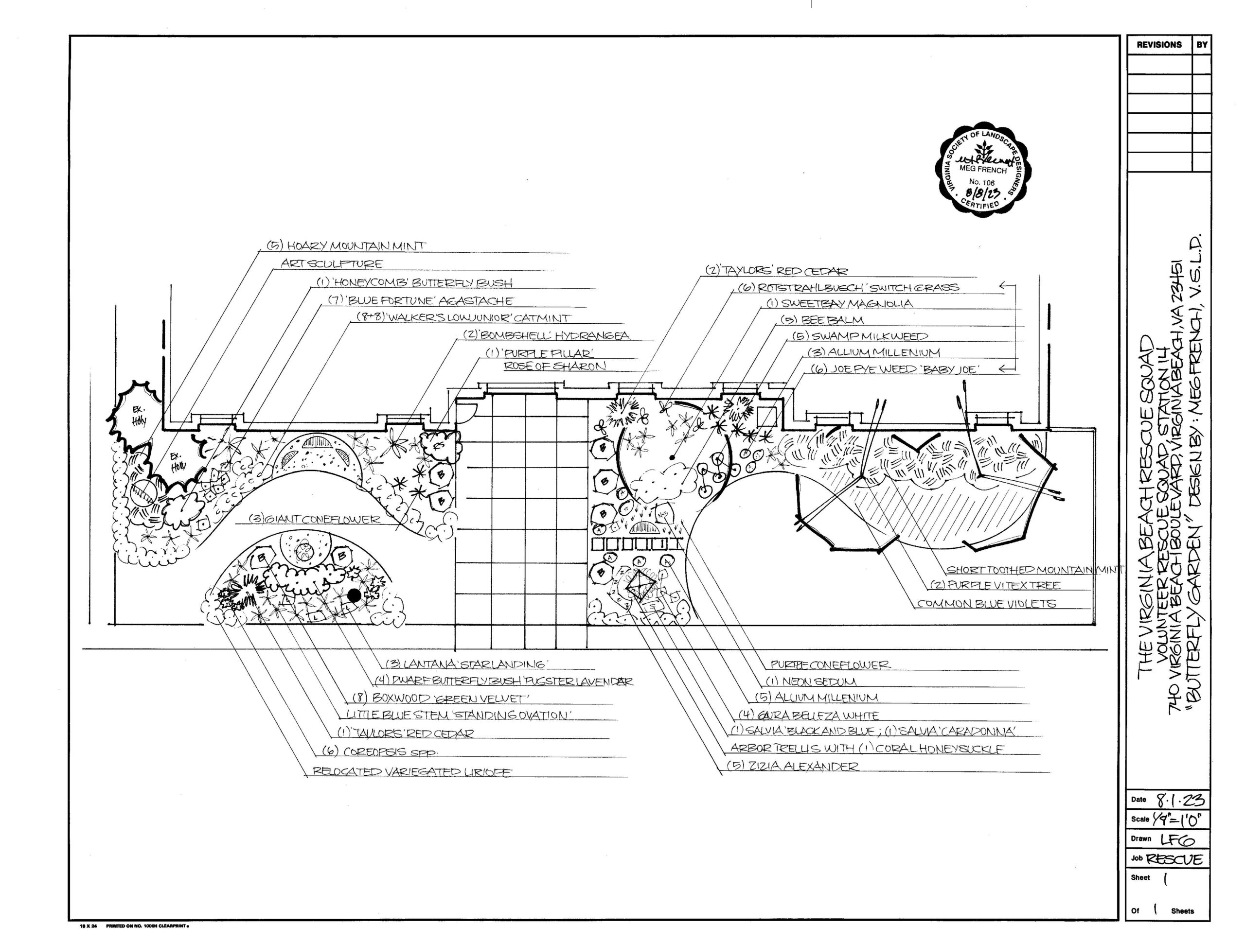 Hand drawn schematics of the VBVRS Butterfly Garden Design-Smaller